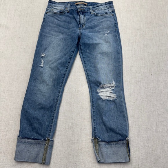 Joe's Jeans Denim - Joe's Jeans Wakley Cuff Crop Distressed Straight Leg Jeans Size 27 Medium Wash